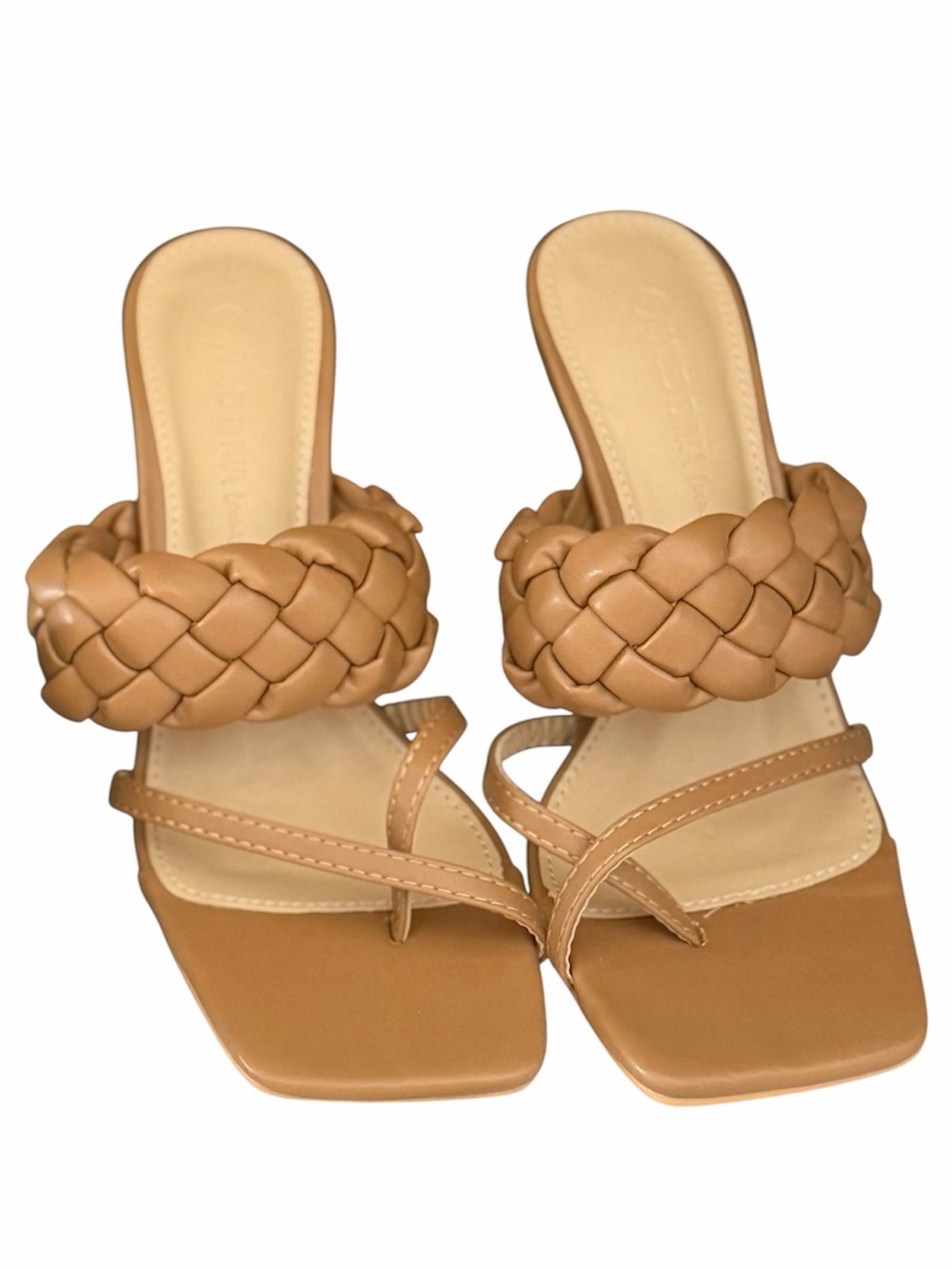 NEW Wild Diva Lounge Braided Square Toe Heels Tan Size 6.5